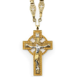 Cross for priest made of brass in gilt with silver plating and chain