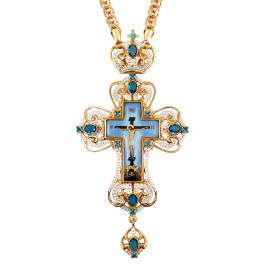 Brass pectoral cross in gilt with silver plating and chain