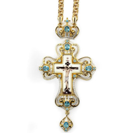 Brass pectoral cross in gilt with silver plating and chain