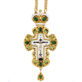 Brass pectoral cross in gilt with jewelry and chain