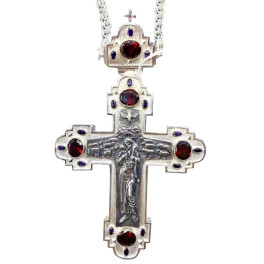 Brass pectoral cross in silver with chain Brass pectoral cross in silver with chain