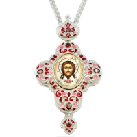 Cross for the priest silver-plated brass pectoral with enamel and chain 