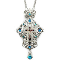 Cross for priest made of brass in silver plating with chain