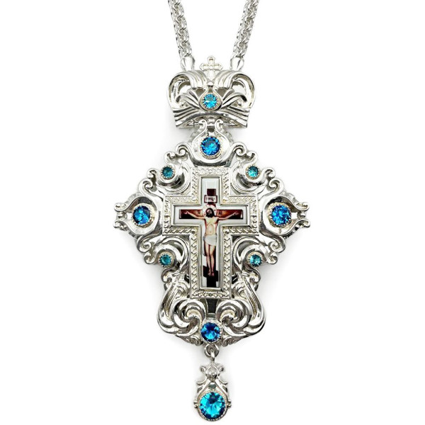 Cross for priest made of brass in silver plating with chain