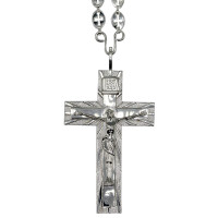 Orthodox cross for priest made of brass in silver plated with chain Orthodox cross for priest made of brass in silver plated with chain
