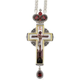 Brass Orthodox cross in silver plated with jewelry of phianites and chain