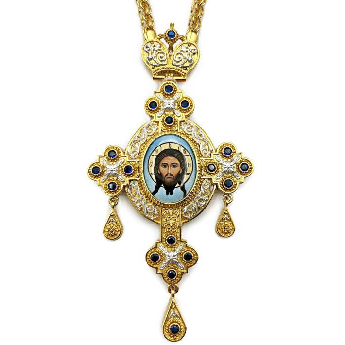 Priest's pectoral cross made of brass in gilt with jewelry and chain