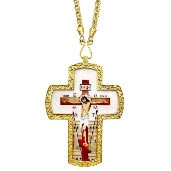 Cross for priest made of brass in gilding with chain