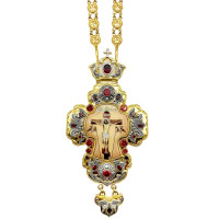 Priest's cross made of gold-plated brass with blackened accents and a chain