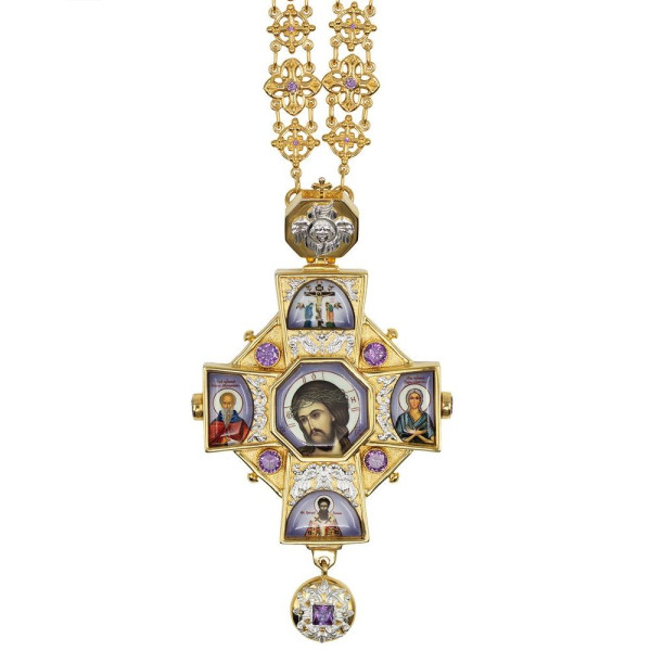 Cross for a priest made of silver-plated brass with gilding and a chain