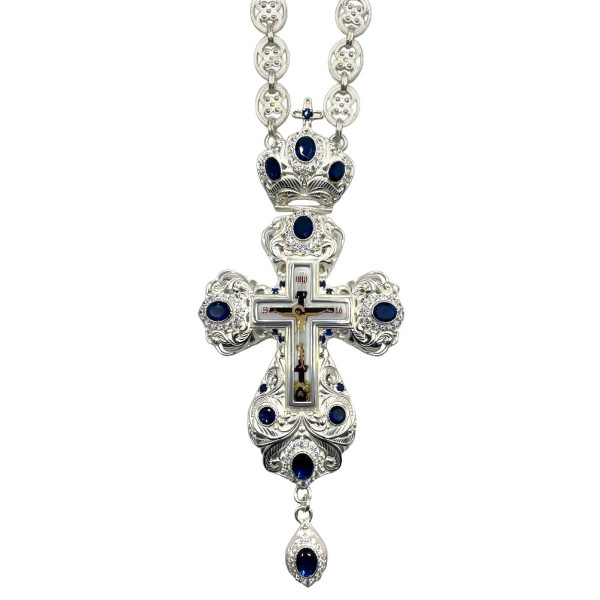 Priest's cross made of brass with silver plating and a chain