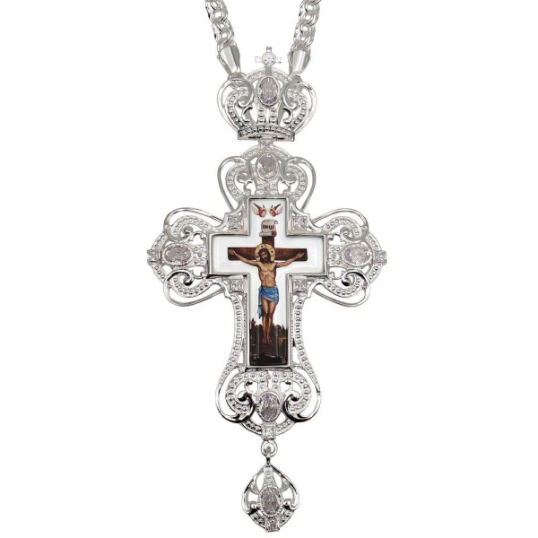 Priest's cross made of silver-plated brass with a chain