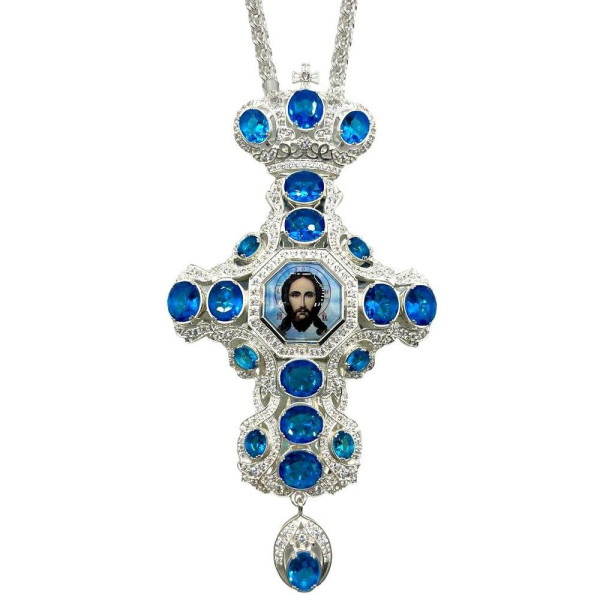 Priest's cross in brass in silver plating and chain