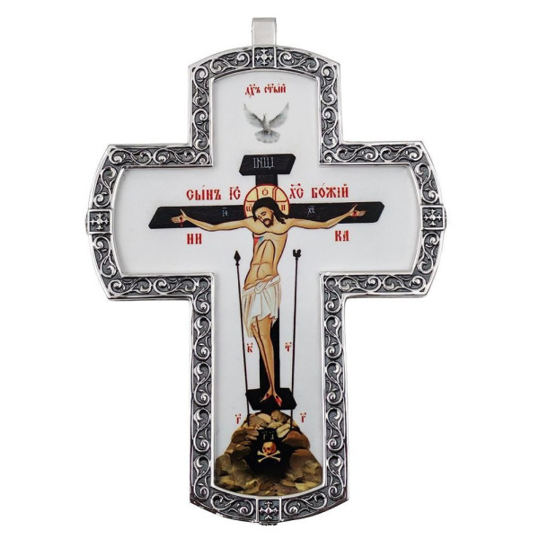 Priest's cross made of silver-plated brass with blackening