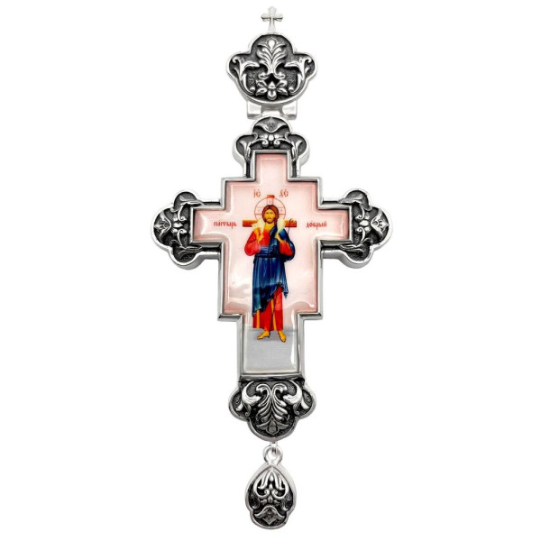 Priest's cross made of silver-plated brass with blackened finish