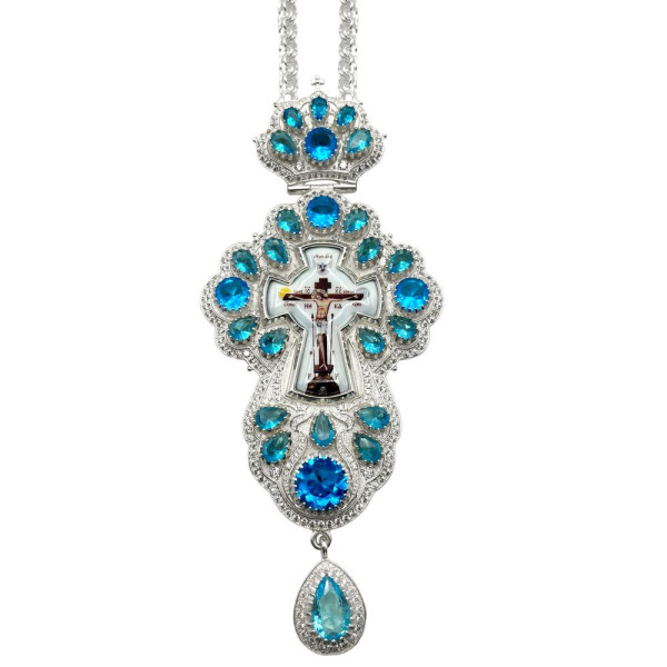 Cross for priest in brass in silver plating with chain Cross for priest in brass in silver plating with chain