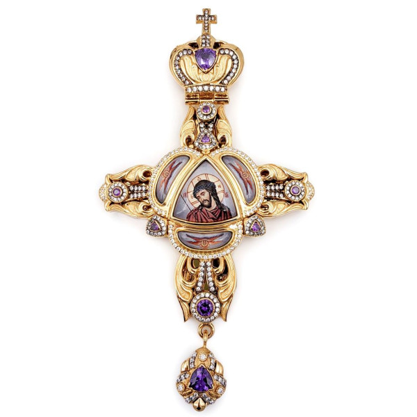 Priest's cross made of brass with gilding with silver plating and blackening