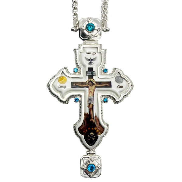 Clergyman's Cross made of brass in silver plated with chain