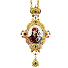 Brass Engolpion panagia in gilt with chain