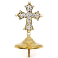 Cross on the miter made of brass, gilded with fragmentary silver plating Cross on the miter made of brass, gilded with fragmentary silver plating