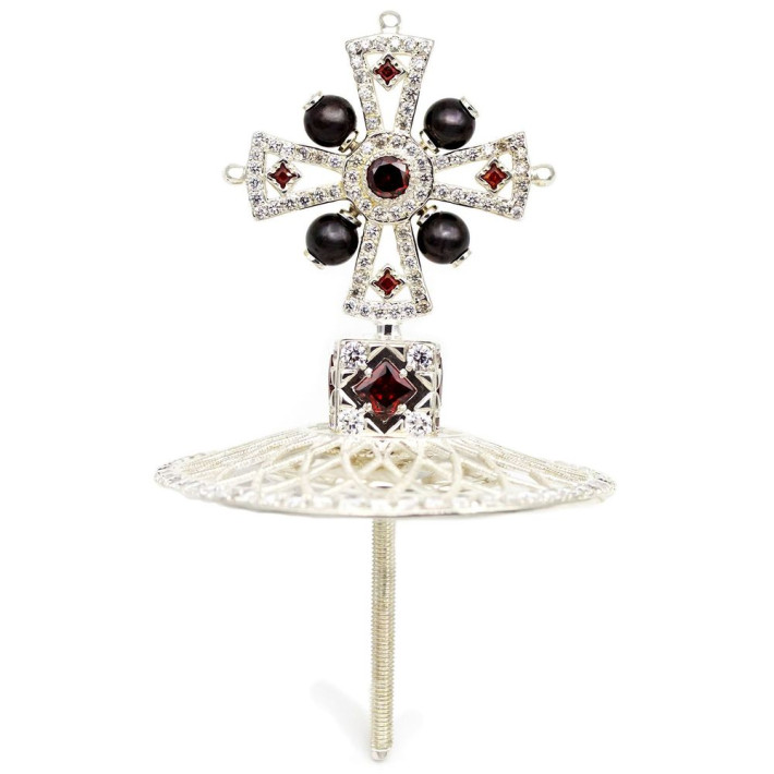 Mitre cross made of silver-plated brass with decorations