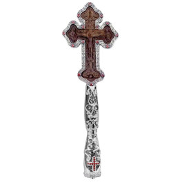 Brass cross for tonsure with rhodium-plating and wooden image
