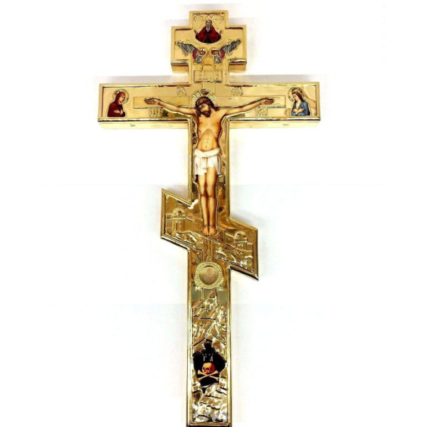 Brass altar cross in gilt