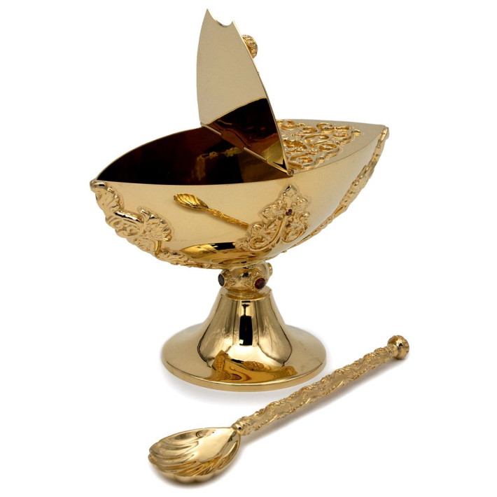Incense burner with a spoon brass gilded