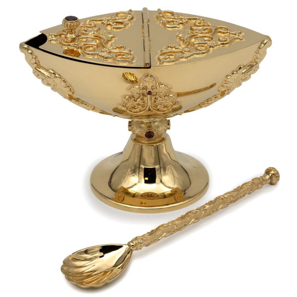 Incense burner with a spoon brass gilded