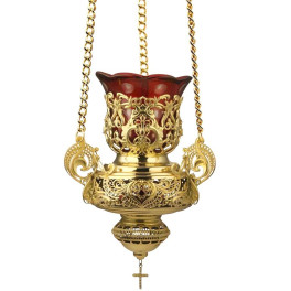 Brass pendant vigil lamp in gilding