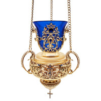 Brass hanging vigil lamp in gilt 