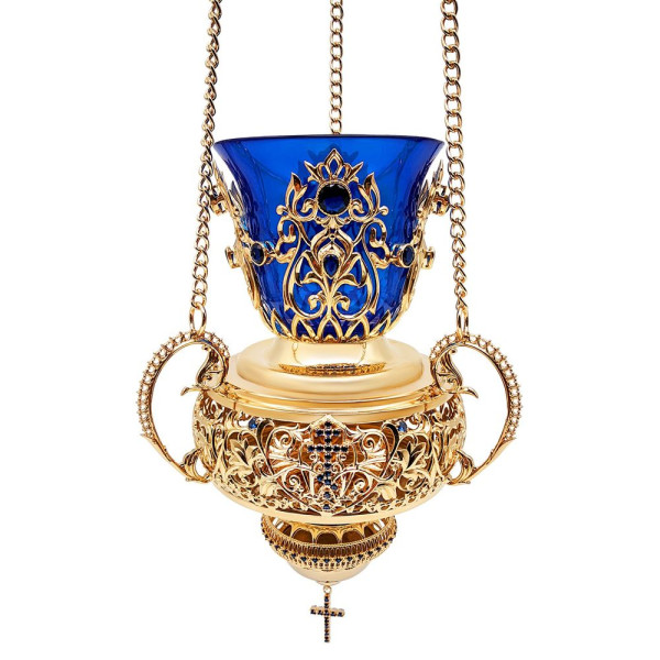 Brass hanging vigil lamp in gilt 