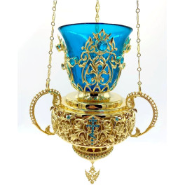 Brass hanging vigil lamp in gilt 