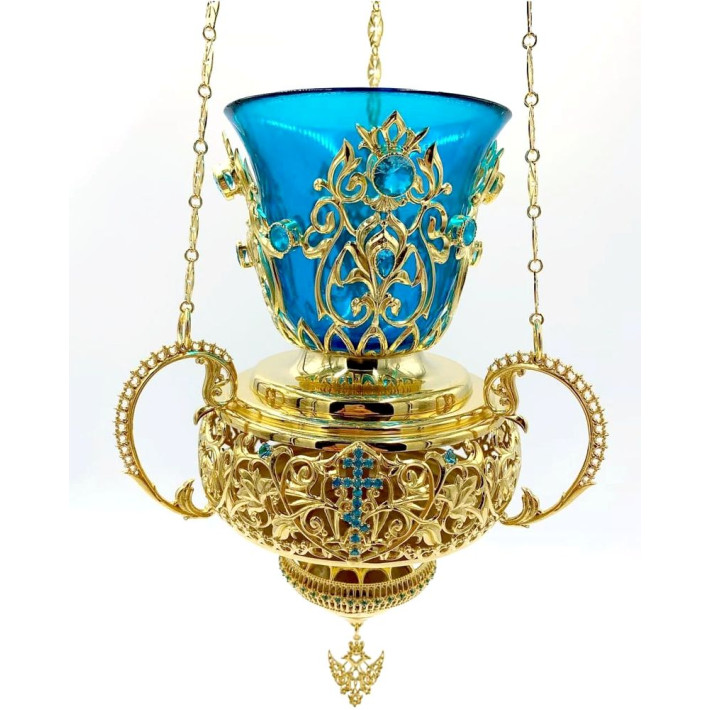 Brass hanging vigil lamp in gilt 