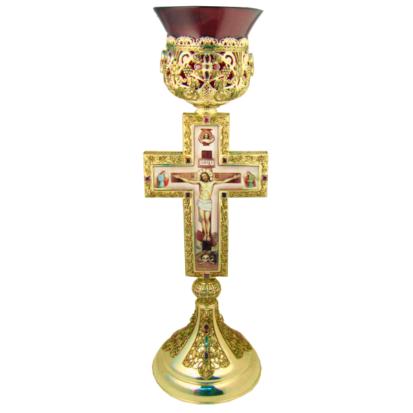 Altar lamp made of brass in gilt with decorations