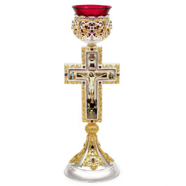 Vigil lamp made of brass in silver-plated with gilding and phianites