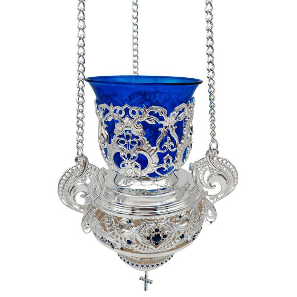 Hanging lamp made of brass with silver plating