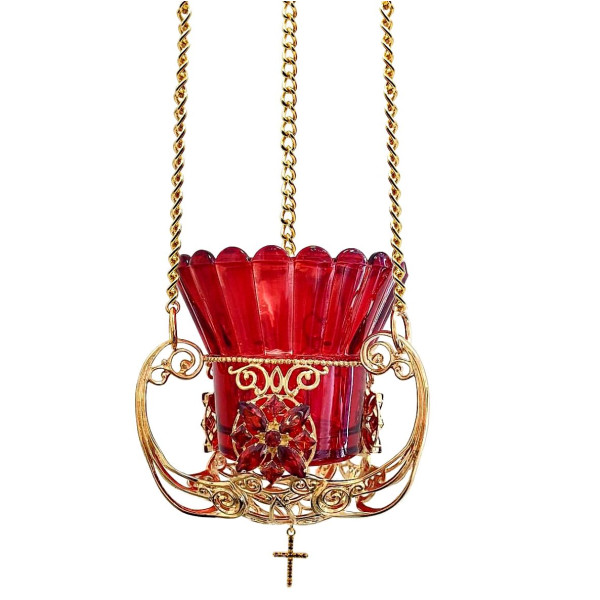 Hanging oil lamp made of brass openwork gold-plated