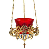Brass pendant vigil lamp with fragmentary gilding Brass pendant vigil lamp with fragmentary gilding