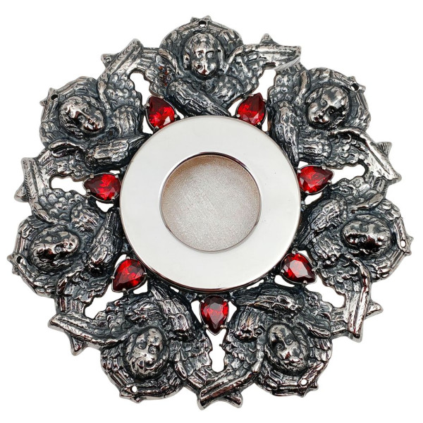 Brass reliquary in silver plating with decorative elements