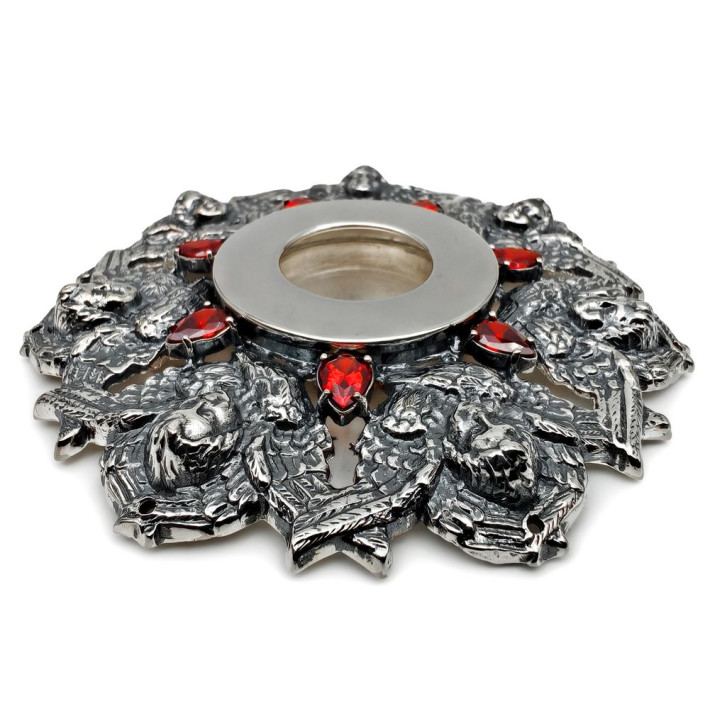 Brass reliquary in silver plating with decorative elements