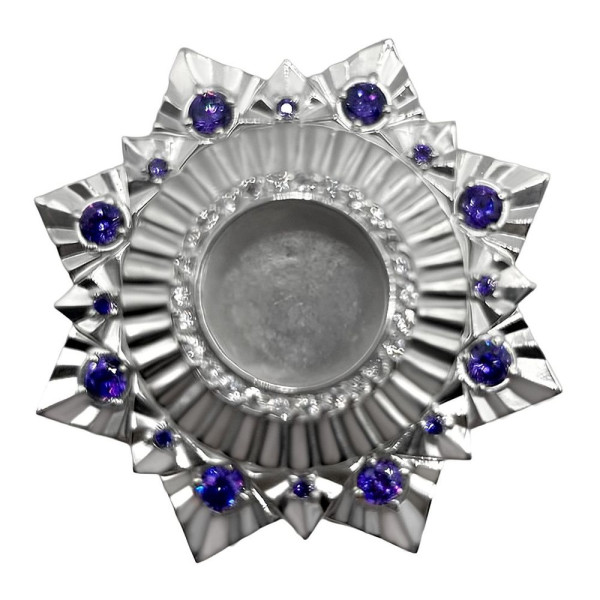 Brass reliquary with silver plating and cubic zirconia inlays