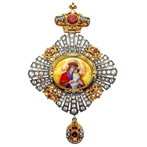 Archbishop Engolpion Panagia made of gilded brass with silver plating and blackening