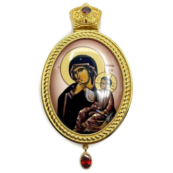 Bishop's Engolpion Panagia made of gilded brass