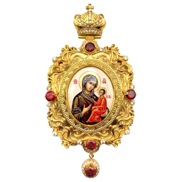 Orthodox Archbishop Engolpion Panagia made of brass with a gold-plated finish