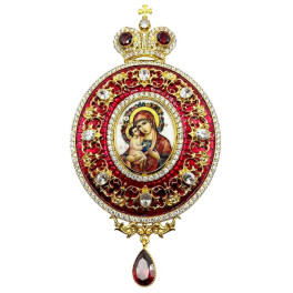 Biskupská Panagia z pozlacené mosazi s emailem Biskupská Panagia z pozlacené mosazi s emailem