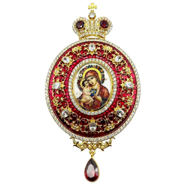 Bishop's Engolpion Panagia made of gilded brass with enamel