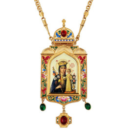 Archiepiscopal Engolpion in brass in gilt with enamel and chain