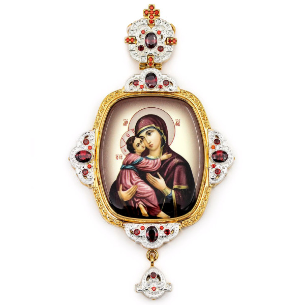 Bishop's Engolpion Panagia made of brass with gold plating and silver plating