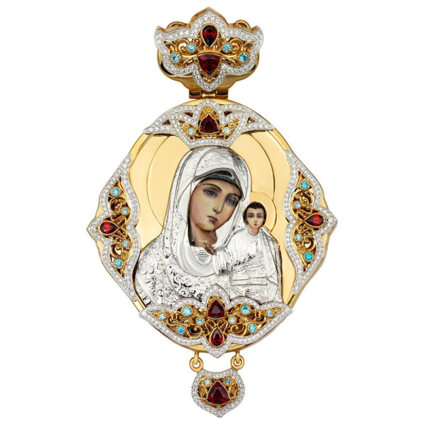 Bishop's Engolpion Panagia made of gilded brass with silver plating